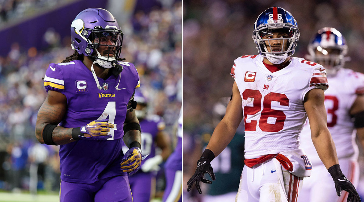 Separate photos of Dalvin Cook and Saquon Barkley